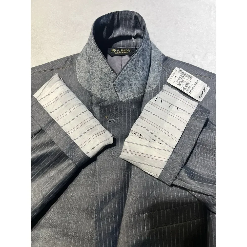 New Jos A Bank Signature Gold 40-42L 33x30 Tailored Fit Gray Pinstripe Note